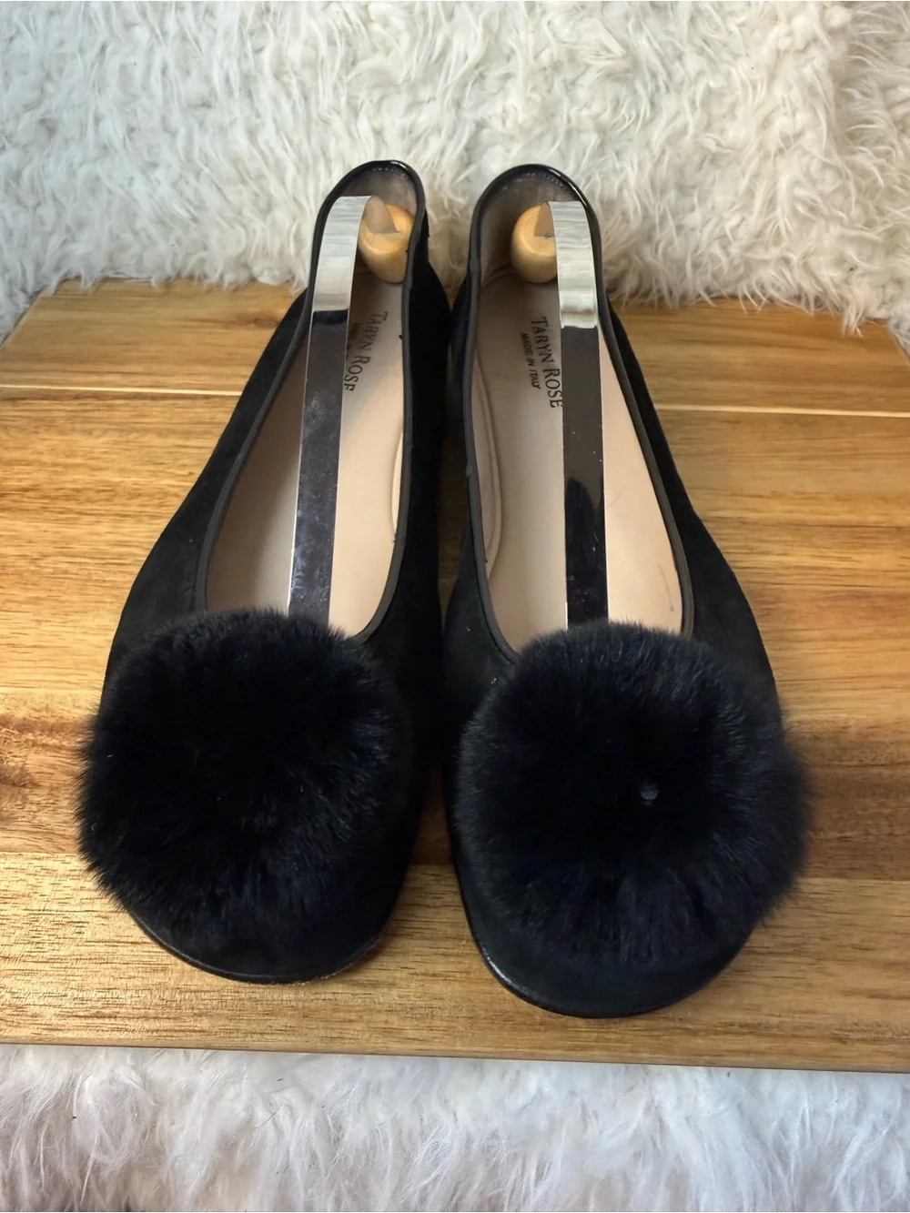 Taryn Rose Suede Pom Pom flats size 40
